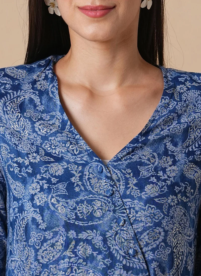 globus Globus Women Floral Printed A-Line Asymmetric Midi Dress